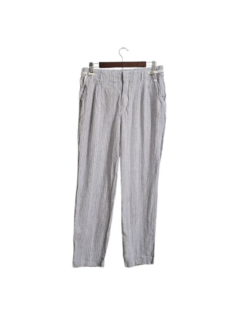Anthropologie Striped Linen High Rise Ankle Pants Sz 29